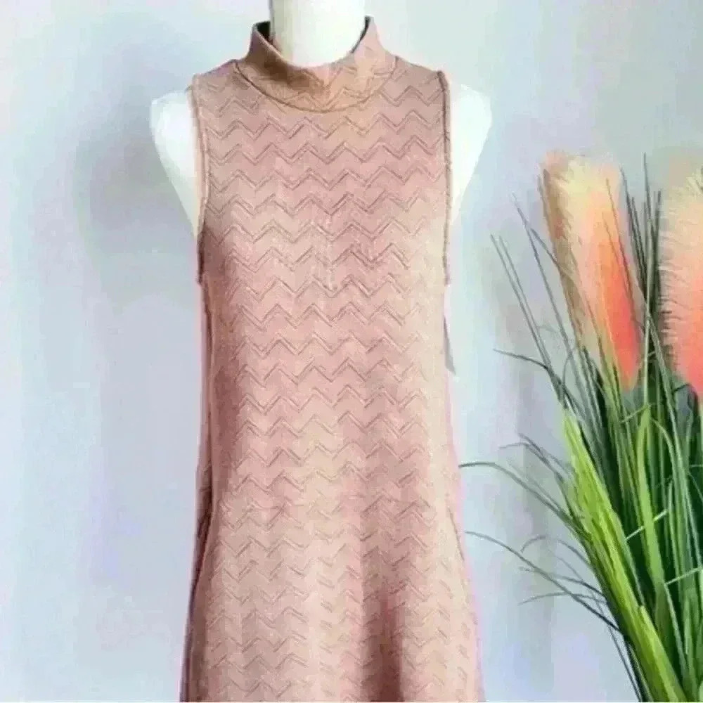Free People Sweater Dress Women XS Brown Mock Neck Sleeveless Twiggy Chevron - Picture 2 of 7